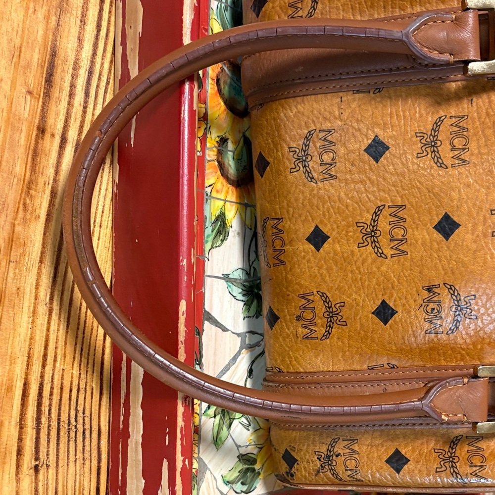 MCM Cognac Leather Satchel with Gold Accents - Picture 8 of 16